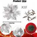 10 Pcs Fake Flowers Poinsettia Artificial Silver and White Flower 5.5" Christmas Tree Ornaments for Spring Easter Home Kitchen Wedding Bouquet Mother's Gift Day Decorations