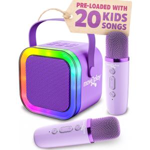 Move2Play, Mini Karaoke Machine for Kids | Built-in 20+ Songs | Bluetooth Speaker with Microphones | Voice Effects | Toddler Music Toy | Christmas Stocking Stuffer | Girls & Boys Age 2, 3, 4, 5, 6+ (Punk Purple)