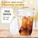 Ziliny 50 Sets 16 oz Clear Plastic Cups with Strawless Sip Lids, Thickened Clear Disposable Plastic PET Crystal Cups for Iced Coffee, Smoothie, Cold Beverage, Drink Shops and Party Catering