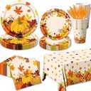Fall Thanksgiving Plates and Napkins-141Pcs Fall Pumpkin Maple Leaves Theme Disposable Tableware for Autumn Thanksgiving Party Supplies