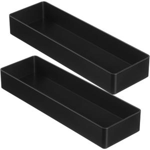 Teling 2 Pcs 4 Piece Large Black Rectangular Desk Organizer Set, Half Accessory Tray, Plastic Tabletop Organizer for Office, Home, or Study, Dimensions: 9.45 x 2.95 x 1.38 Inches