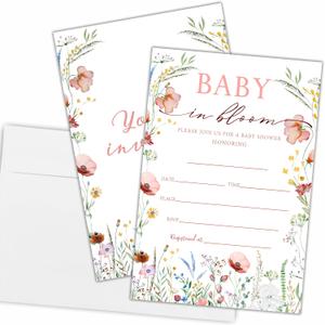 Baby Shower Invitations with envelopes, 25 Wildflower baby shower invites for gender reveal, Newborn announcement invitation card, neutral fill in style invitation , party favor & decoration -B18