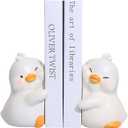 Cute Hug Ducks Decorative Bookends, Unique Book Ends to Hold Books Creative Resin Book Holder Stopper for Home Office Desk Bookshelf Decoration (White)