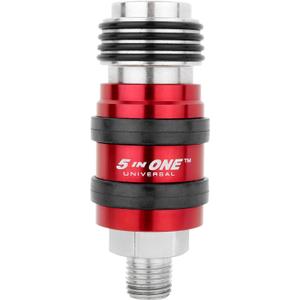 Milton 5 in ONE Universal Safety Exhaust Quick-Connect Industrial Coupler 1/4" Male NPT, Accepts All Major Interchanges, Safely Disconnect and Eliminate Potentially Dangerous Hose Whip