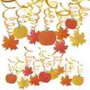 Konsait 36 Count Thanksgiving Swirl Hanging Decorations, Autumn Pumpkin Maple Leaf Swirls, Fall Themed Door Ceiling Decor for Party Favors and Supplies