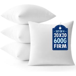 MIULEE Throw Pillows Inserts, Pack of 4 20x20 Inch 100% Virgin Fiber Filling Bed Couch Pillows