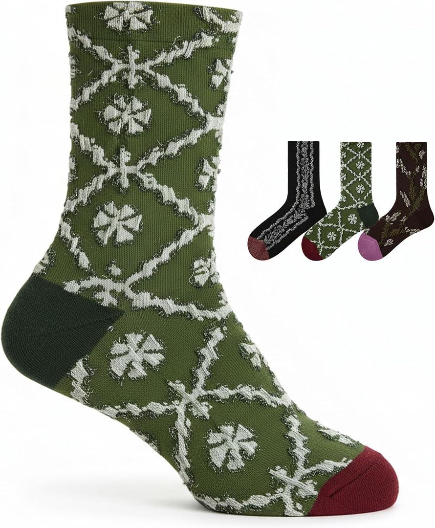 Women's Cotton Crew Socks, Cute Colorful Socks for Women, Soft Comfortable Casual Mid Calf Socks, Designer Pattern Gift Socks
