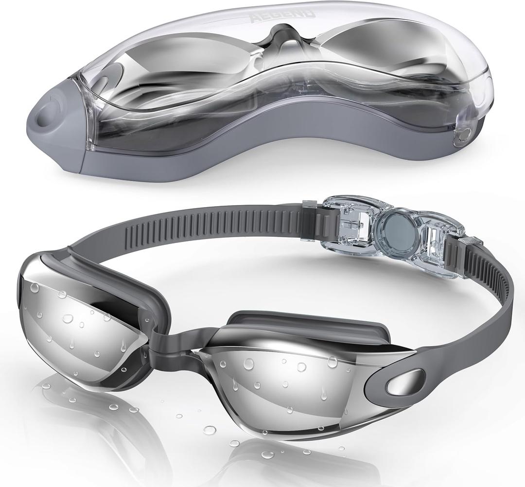 Aegend Swim Goggles, Swimming Goggles No Leaking Full Protection Adult Men Women Youth (Gray Silver)