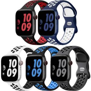 Lerobo 5 Pack Sport Band Compatible for Apple Watch Band 46mm 44mm 45mm 49mm 42mm 41mm 40mm 38mm Men Women, Breathable Silicone Strap for iWatch Series 11 10 9 8 7 6 5 4 3 2 SE 3 2nd Gen Ultra 3 2 1 (Blue White/Anthracite Black/White Black/Black Blue/Black Red)