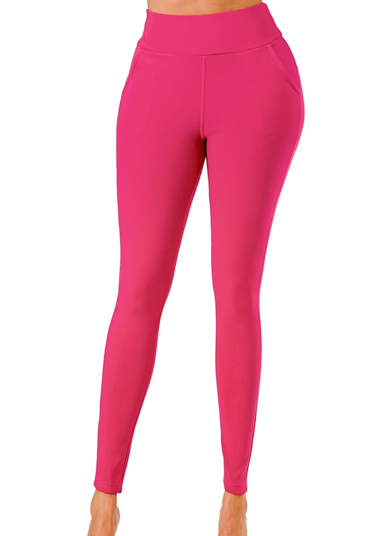 Womens High Waist Skinny Pants Pull-On Trousers Stretchy Office Pants with Tummy Control Butt Lifting and Pockets S/M, Hot Pink  Womens High Waist Skinny Pants Pull-On Trousers Stretchy Office Pants with Tummy Control Butt Lifting and Pockets S/M, Hot Pink