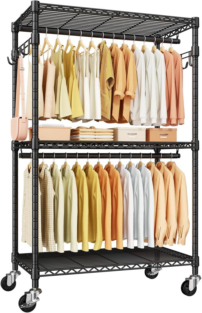 P1 Rolling Clothes Rack, Portable Wardrobe Closet with Wheels, Heavy-Duty Closet Clothing Rack for Hanging Clothes, 35.5" W x 15.7" D x 80.5" H, Hold 500lbs, Black