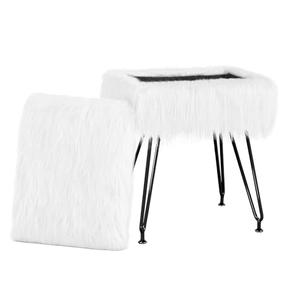 MOOWIND Vanity Stool Chair with Storage, Soft Ottoman Seat Vanity Stool with Anti-Slip Feet, Fluffy Padded Seat Multifunctional Footrest Side Table with 4 Metal Legs for Makeup, Bedroom, White/Black