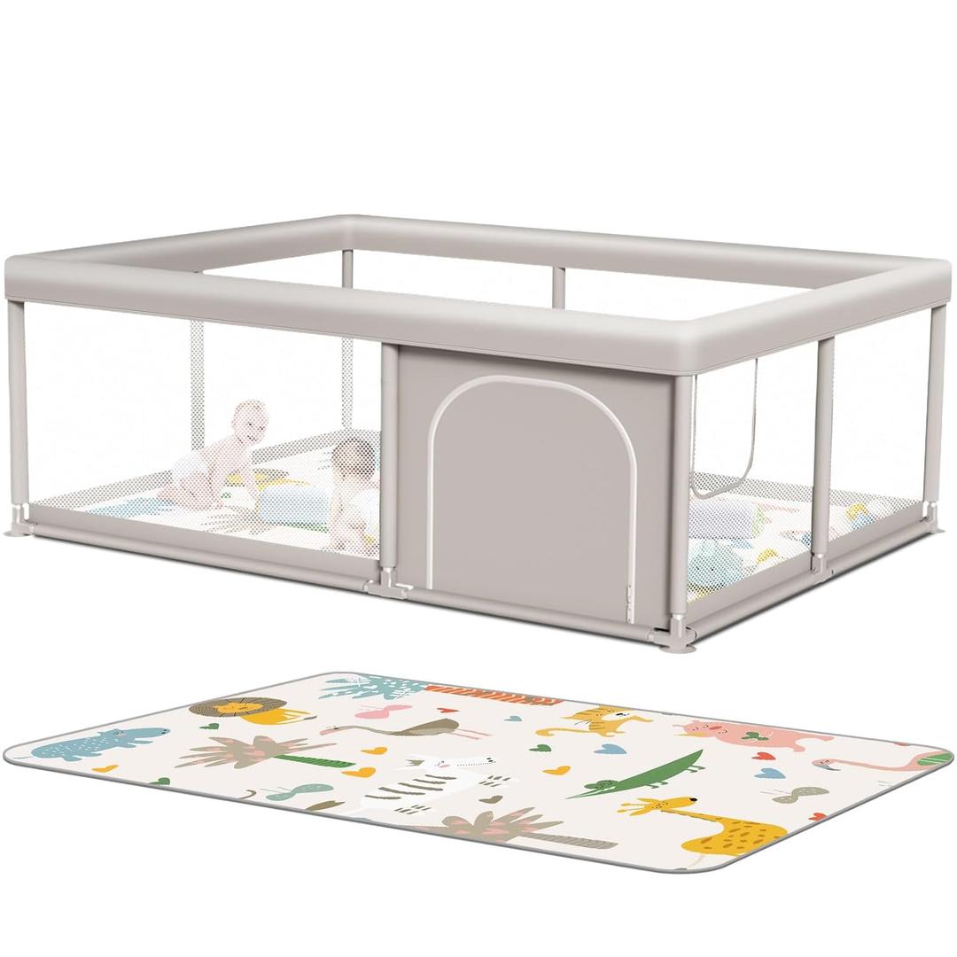 Hiaksedt Baby Playpen with Mat 65 x 50 Inch, PlayPen for Babies and Toddlers, Sturdy Safety Play Yard for Indoor & Outdoor with Zipper Gates