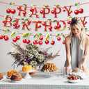 3 x Cherry Theme Birthday Party Decorations ,Includes Happy Birthday Banner, Cherry Banner Hanging Swirls,Vibrant & Fun for Girl Princess Birth Party Cake Table Supplies Decor (Red)