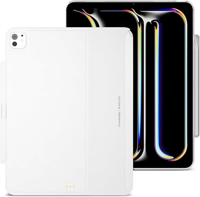 MAGEASY CoverBuddy iPad Case Fits Magic Keyboard for iPad Pro 13” (M5 & M4, 2024–2025) Magic Keyboard Compatible iPad Pro Case with Heat Dissipation, Builtin Pencil Holder (Leather White 5.05)