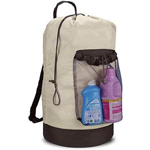 Dalykate Backpack Laundry Bag, 115L Large Hamper with Shoulder Straps, Drawstring Closure, Mesh Pocket, Khaki