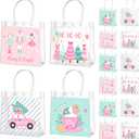 Zhanmai 24 Pcs Pink Christmas Gift Bags with Handles Clear Xmas Holiday Party Favor Bags Bulk 4 Styles Nutcracker Gingerbread for Holiday Presents Wrapping Treat Favors Supplies, 8 x 8 x 3.15 Inch
