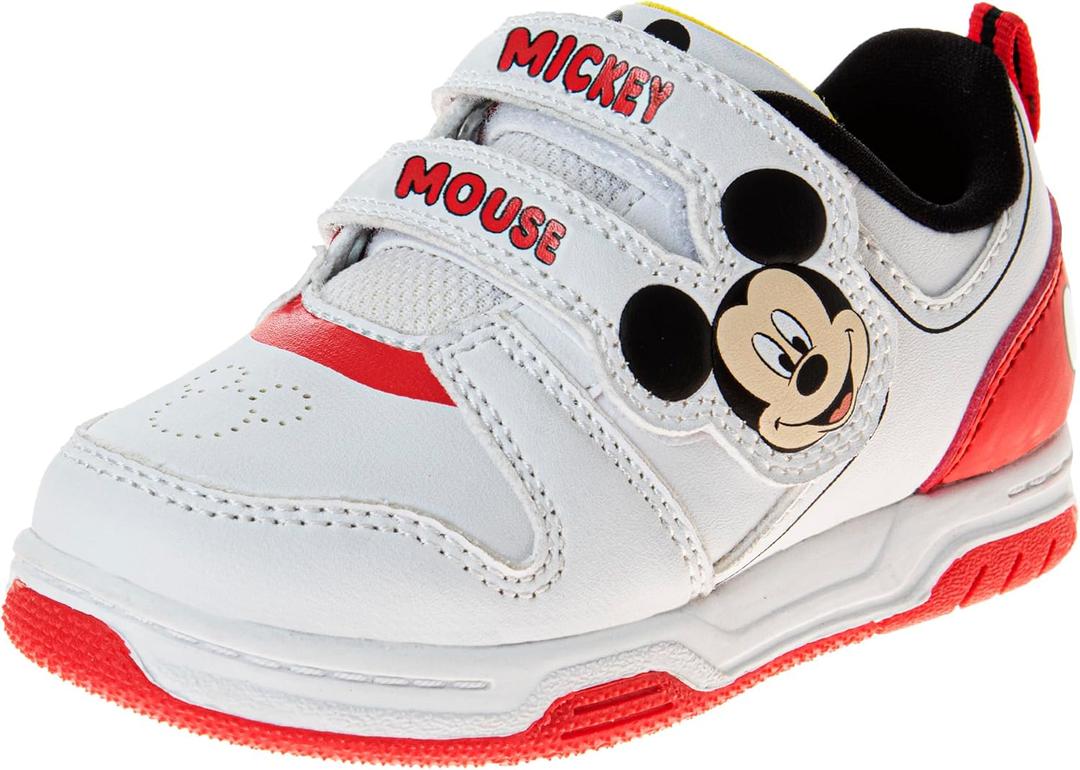 Disney Girls Character Shoes Mickey Minnie Frozen Princess Dora Moana Lilo Stitch Angel Athletic Running Shoes Laceless Sneakers for Girls- 5-10 Toddler 11-13 Little Kid (White Red)