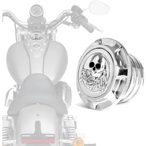 Motorcycle Gas Tank Cap Fit for Harley Sportster 1200 883, Softail, Road King, Iron 883 1200, Freewheeler, Forty Eight, Fat Boy, Dyna | Skull Pattern Fuel Tank Cove (Chrome Black)