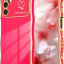 NITITOP Compatible with Samsung Galaxy S23 FE Case Cute Luxury Women Girls Men with Love Heart Electroplated Pattern Curly Wave Frame Raised Camera Shockproof Protection Cover-Rose Red