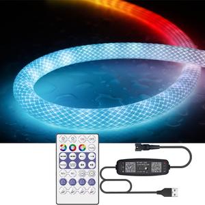 3.2FT WS2811 360 Degree Round Reticulate Neon LED Strip with Controller, RGB Nylon Flexible Dream Colorful Rope Light, Bedroom Indoor Outdoor Decoration,DC5V(No Adapter) (1M)