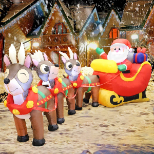 Joiedomi 9.5 Ft Long Christmas Inflatable Santa Santa on Sleigh, Inflatable Santa with Three Reindeer LED Light Up Christmas for Blow Up Yard, Indoor Outdoor Garden Christmas Decoration