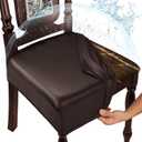 Waterproof Dining Chair Seat Covers Leather Kitchen Seat Covers, Stain Resistant Stretch Chair Seat Covers for Dining Room Chairs Set of 8, Rear Covered Washable Dining Chair Cover Dark Coffee