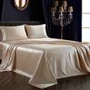 SiinvdaBZX 4Pcs Satin Sheet Set Queen Size Ultra Silky Soft Beige Satin Queen Bed Sheets with Deep Pocket, 1 Fitted Sheet, 1 Flat Sheet, 2 Envelope Closure Pillowcases