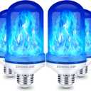 CPPSLEE Upgraded LED Flame Light Bulbs, 4 Modes Flickering Light Bulbs, E26 Base Fire Flame Bulb for Halloween Decorations Outdoor, Christmas Lights Patio Indoor Home Decor (Blue, 4 Pack)