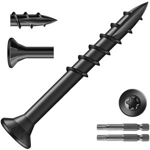 SG TZH #8 x 1-1/2" Deck Screws (322Pcs) 2lb. Exterior Wood Screws. Carbon Steel, Black, Flat Head, Rust Resistant epoxy Coated, with T25 Star Bit