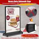 Sidewalk Sign Heavy Duty - 24x36 Inch Double-Sided Poster Stand with 360 Rotating Wheels, Rolling Metal Sandwich Board Floor Standing Sign Holder for Event Businesses Outdoor, Frame Only