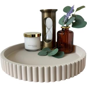 OAKOA Round Decorative Tray for Coffee Table Decor - Concrete Round Tray Home Decor - Bandejas Decorativas - Circle Coffee Table Centerpiece (Gray), 11"L x 11"W x 1.5"H