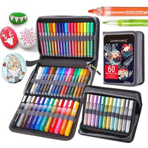 Acrylic Paint Marker Pens,60 Color Painting Markers for Halloween Pumpkin Rock Painting with Canvas Bag, Stone, Ceramic, Glass, Wood, Fabric, Canvas, Set of Paint Markers