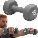 Gaiam Dumbbell Hand Weight - Neoprene Coated Exercise & Fitness Dumbbell for Home Gym Workouts and Strength Training - Free Weights for Women and Men (15lb, Grey) Singles