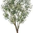 Artificial Olive Tree 7FT, Indoor Fake Silk Plant with Realistic Trunk, Leaves, Fruits and White Planter, Faux Potted Tree for Home Decor and Housewarming Gift, 1 Pack