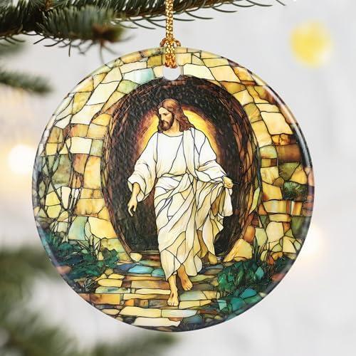 Christmas Ornaments, Dodosky 2.8in Ceramic Jesus Ornament, Xmas Decor, Christmas Tree Ornaments, Xmas Decorations for Tree, Christian Home Decor, Holiday Ornament, Christian Gifts, Religious Gifts
