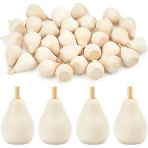 GORGECRAFT 30Pcs Unfinished Wood Pear Graffiti Wooden Artificial Fruit Figures Decorative Blank Wood Unfinished Ornament DIY Painting Crafts for Christmas Tree Decor Doll Fairy Art Projects