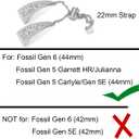 22mm Strap intended for Fossil Gen 6 (44mm) / Fossil Gen 5 5 Garrett HR/Julianna/Carlyle /Gen 5E (44mm), Bling Diamond Stainless Steel Watch Band Quick Release Adjustable Jewelry Bracelets Wristband (gold)