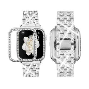 Supoix Compatible with Apple Watch Band  Case, Women Jewelry Bling Diamond Rhinestone Replacement Metal Bands Size 7.5