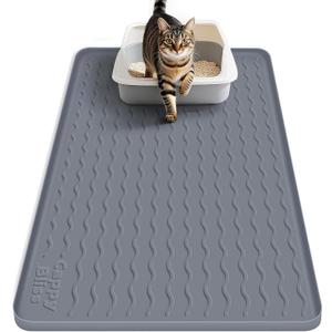 Large Silicone Cat Mat for Litter Box, 34"x22" Waterproof & Urine-Proof Pad with Litter-Trapping Waves, Non-Slip, Easy Clean & Paw-Safe (Gray)