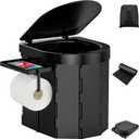 Portable Camping Toilet, Foldable Toilet for Adults with Detachable Phone Shelf and Toilet Paper Holder, Waterproof Porta Potty with Lid for Camping, Hiking, RV Travel, Road Trips (Black)