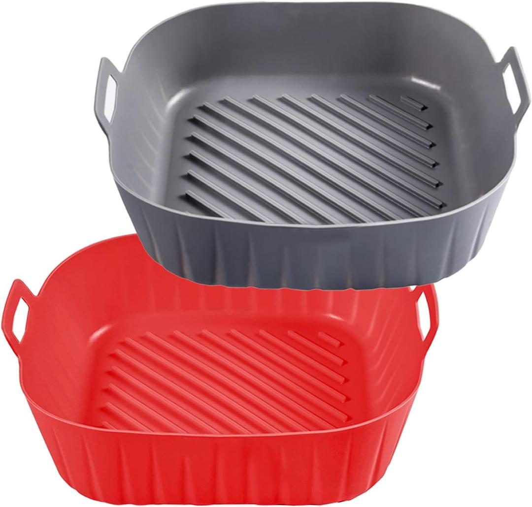 Silicone Liners Square for 8 to 8.5 inch Air Fryer, 2 Pcs Non-stick Food-grade Reusable Basket Baking Tray Airfryer Accessories