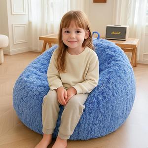 XeGe Kids Fluffy Faux Fur Bean Bag Chair Cover (No Filler), Soft Furry Stuffed Animal Storage Bean Bag Cover Home Decoration, Shaggy Fuzzy Beanbag Shell for Kids Teens Girls, Ombre Cobalt Blue (Small(28"x28"x32"))