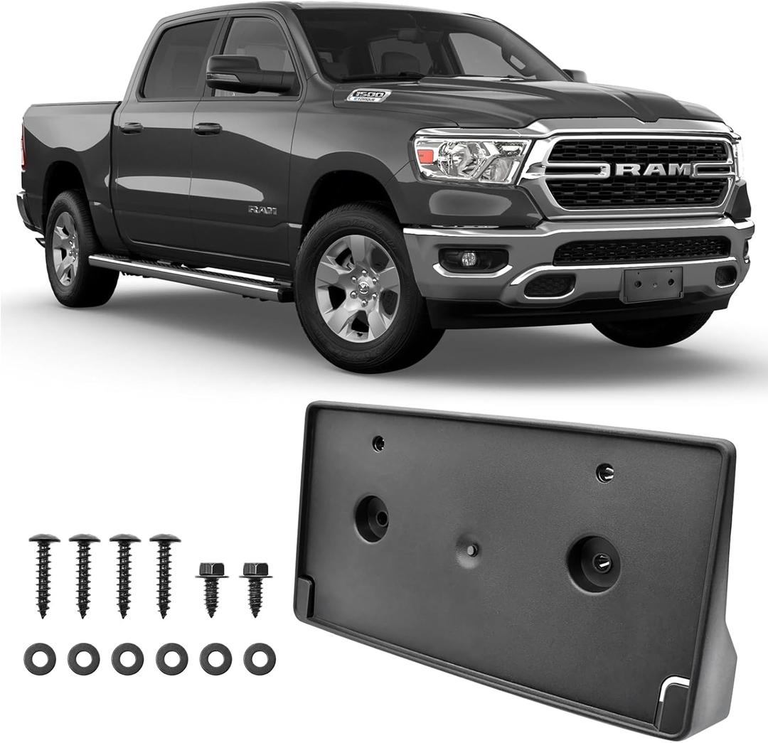 Front License Plate Frame for Ram 1500 DT 2019 2020 2021 2022 2023 2024 Licence Plate Holder fits Perfectly with Curvature of Front Bumper Ram License Plate Frame Replace OE CH1068151 68274215AE
