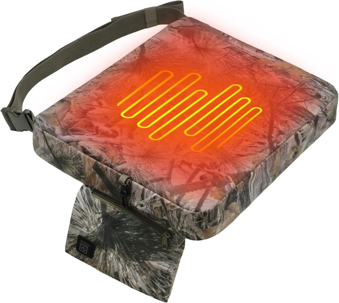 MDSTOP Heated Hunting Seat Cushion, Waterproof Seat Pads for Tree Stand & Ladder Stand, for Hunting, Ice Fishing,Hiking, Camping(Battery not Included) (Pine Needle Camo)