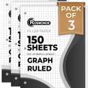 Rosmonde Graph Paper 3 Pack, 450 Sheets, 4x4 Grid Paper, 8" x 10.5", 3 Hole Punched, Notebook Paper, 54 GSM Thick Graphing Paper, Quad Ruled Graph Paper, Loose Leaf Paper, Back to School Supplies