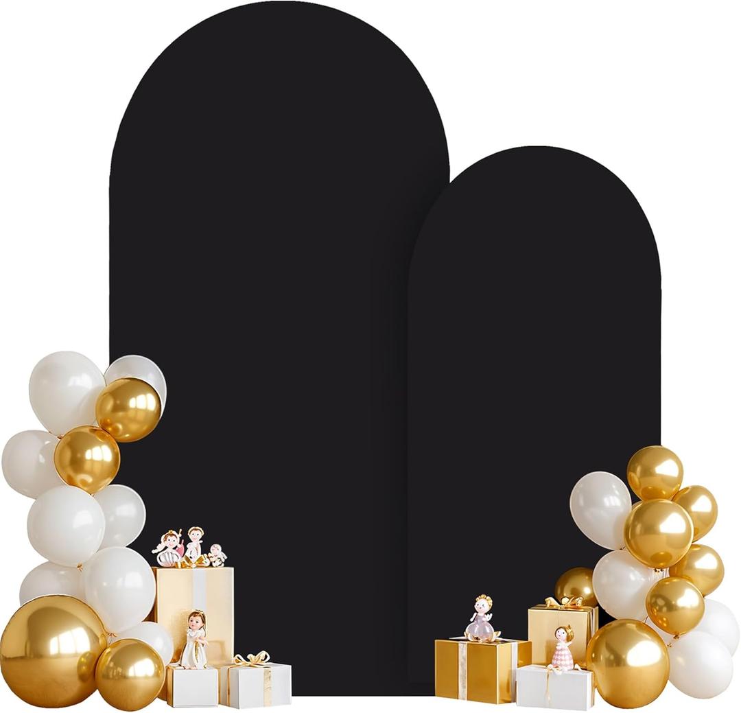 2 Set-7.2FT, 6FT Black Arch Backdrop Cover,Spandex Fitted Wedding Arch Stand Covers Round Top Chiara Arch Backdrop Stands Cover for Birthday Party Banquet Photo Background Decoration