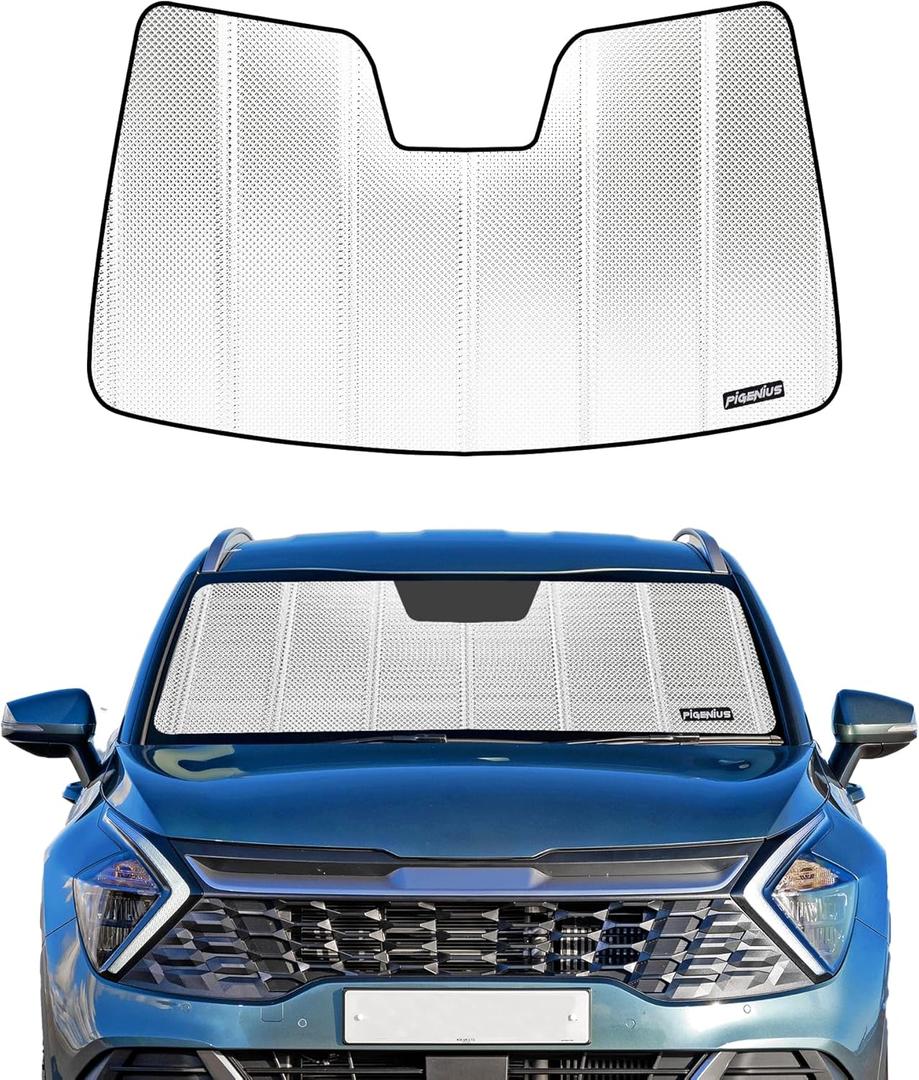 Windshield Sun Shade for Kia Sportage 2023-2026. Reflective Aluminum Film Front Window Sunshade - BLAZBLOCK (Shiny Silver (Classic))