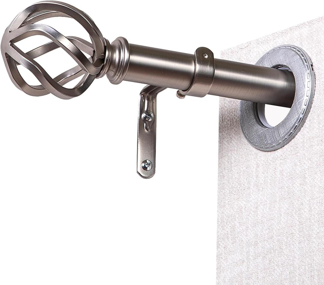 Metal Curtain Rods 18 To 45 Inches, 1 Inch Modern Metal Drapery Rods, Adjustable Heavy Duty Brushed Nickel Curtain Pole, with Twisted Cage Finial (30"-45" Satin Nickel)