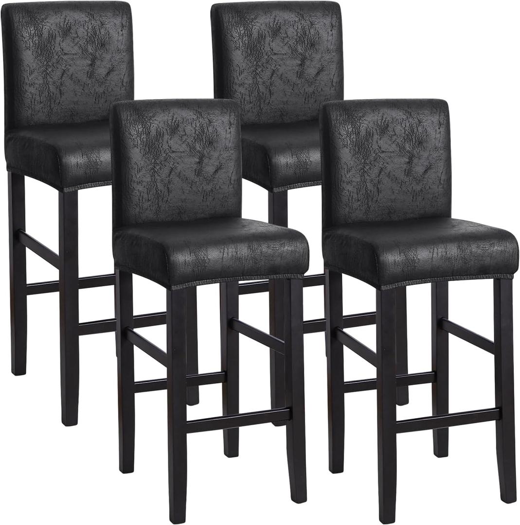 FORCHEER Black Bar Stool Chair Cover with Backs Set of 4 Leather Looking Barstool Slipcover for Short Back Counter Chairs Removable Washable (4PC, Black)